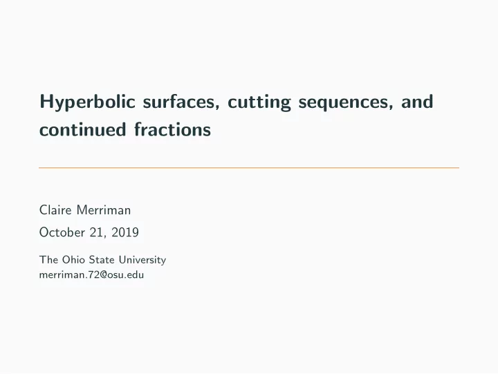 hyperbolic surfaces cutting sequences and continued