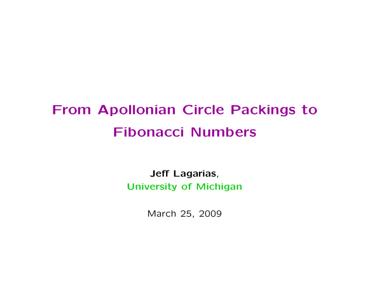 from apollonian circle packings to fibonacci numbers