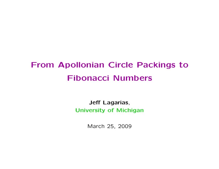 from apollonian circle packings to fibonacci numbers