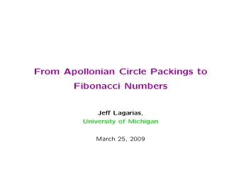 From Apollonian Circle Packings to  Fibonacci Numbers Je ff Lagarias ,  University of Michigan