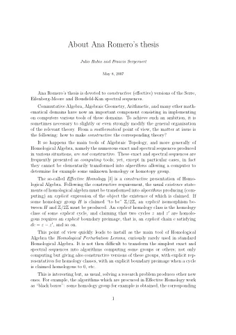 About Ana Romeros thesis  Julio Rubio and Francis Sergeraert  May 8, 2007 Ana Romeros thesis
