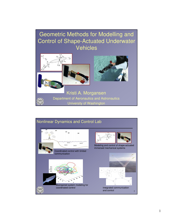 geometric methods for modelling and control of shape