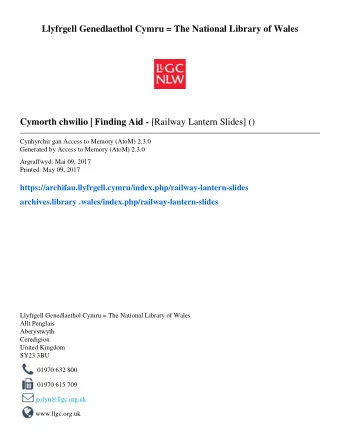 Llyfrgell Genedlaethol Cymru = The National Library of Wales Cymorth chwilio | Finding Aid -