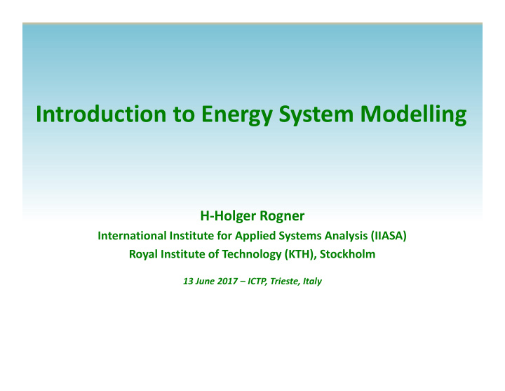 introduction to energy system modelling