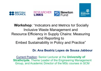 Research Themes: Moving towards  Sustainable Operations Management  Main Findings of Previous