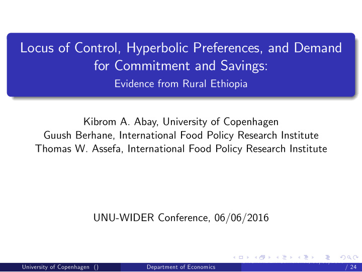 locus of control hyperbolic preferences and demand for