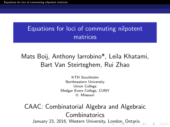 equations for loci of commuting nilpotent matrices mats