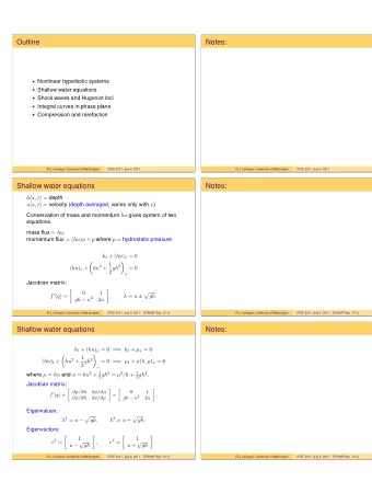 Outline  Notes:  Nonlinear hyperbolic systems  Shallow water equations  Shock waves and