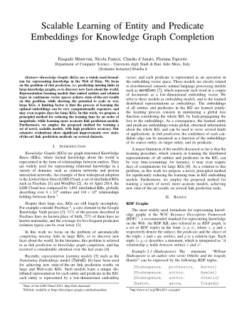 Scalable Learning of Entity and Predicate  Embeddings for Knowledge Graph Completion  Pasquale
