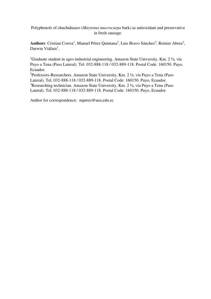 polyphenols of chuchuhuazo maytenus macrocarpa bark as