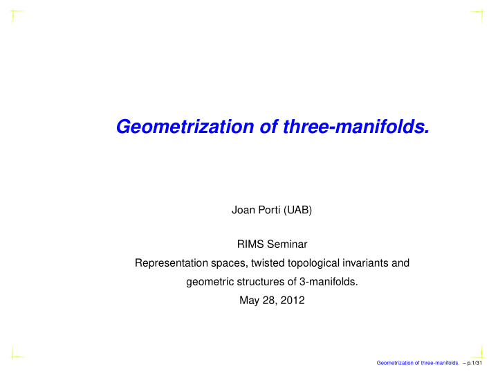 geometrization of three manifolds