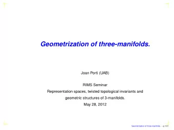 Geometrization of three-manifolds.  Joan Porti (UAB)  RIMS Seminar  Representation spaces, twisted