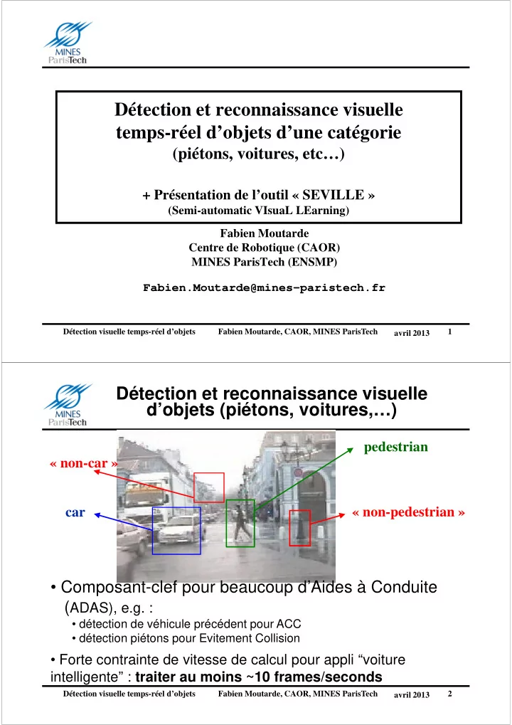 d tection et reconnaissance visuelle temps r el d objets