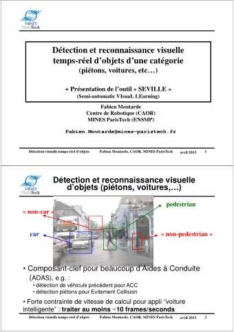 Dtection et reconnaissance visuelle  temps-rel dobjets dune catgorie  (pitons,