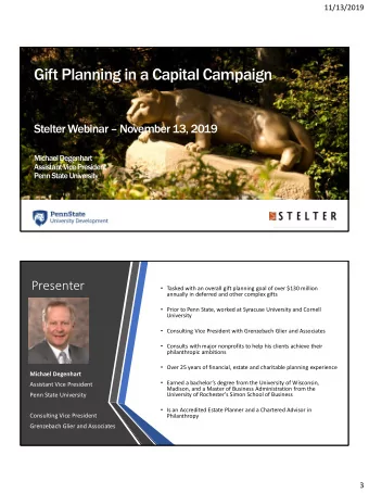 Gift Planning in a Capital Campaign Stelter Webinar  November 13, 2019  Michael Degenhart