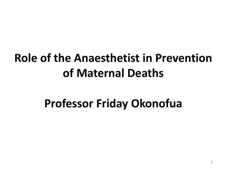role of the anaesthetist in prevention