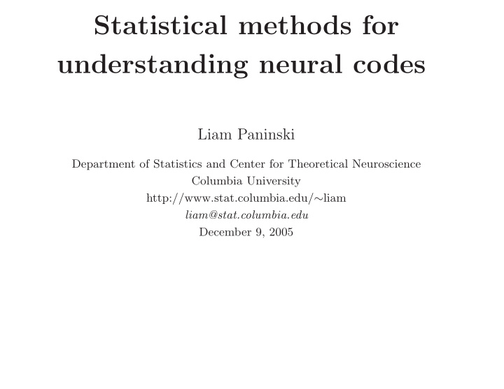 statistical methods for understanding neural codes