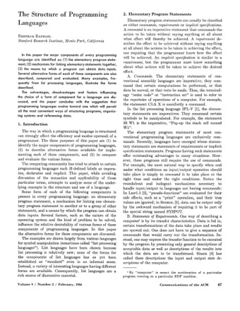The Structure of Programming  2. Elementary Program Statements  Elementary program statements can