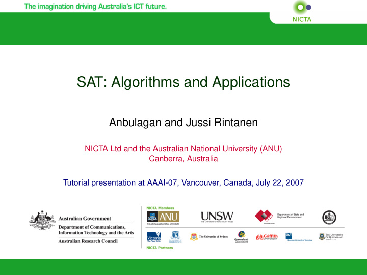 sat algorithms and applications