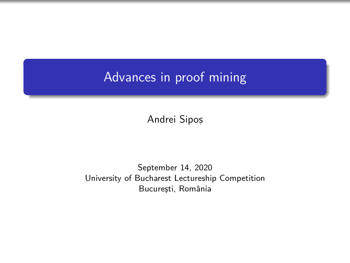 advances in proof mining