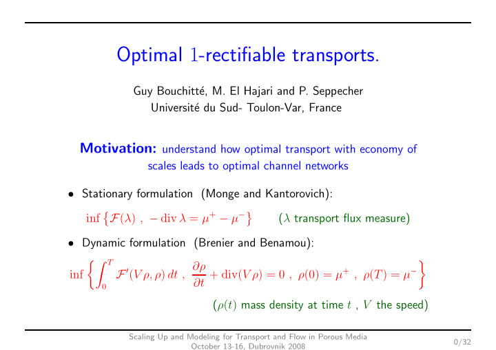 optimal 1 rectifiable transports