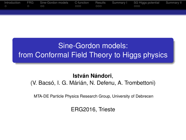 sine gordon models from conformal field theory to higgs