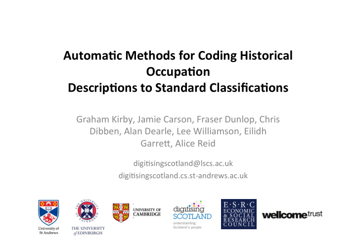 automa c methods for coding historical occupa on descrip