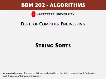 TODAY  String sorts  Key-indexed counting  LSD radix sort  MSD radix sort  3-way