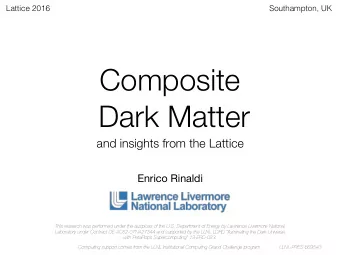 Composite  Dark Matter  and insights from the Lattice  Enrico Rinaldi  This research was performed