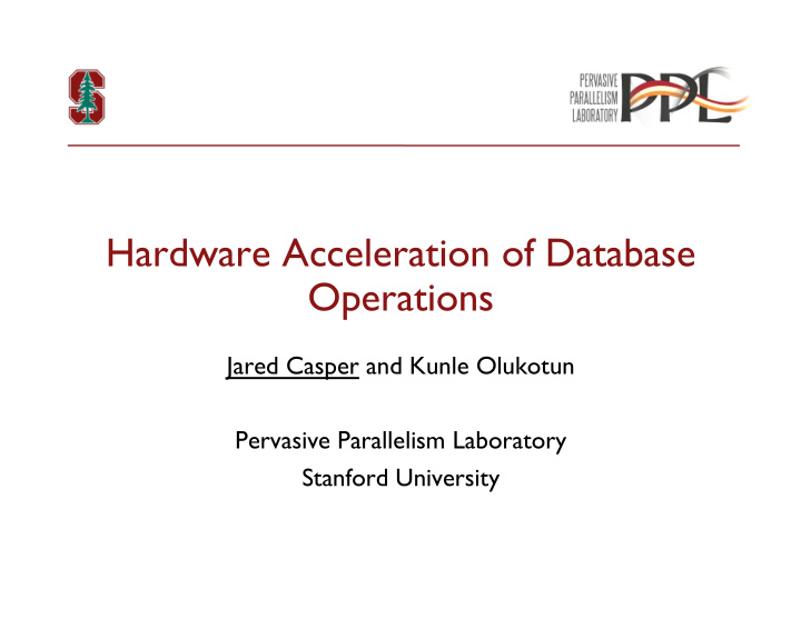 hardware acceleration of database operations