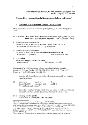 1. Structure of a nominal in Korean  background Main grammatical positions 1 in a nominal [Chang