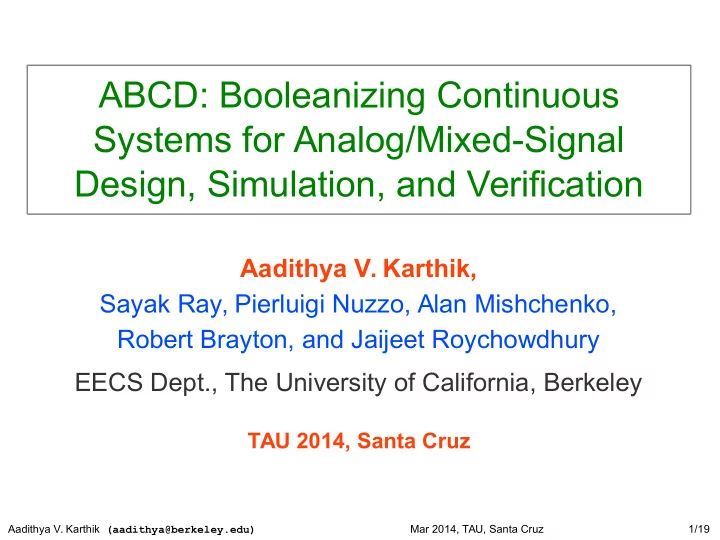 abcd booleanizing continuous systems for analog mixed