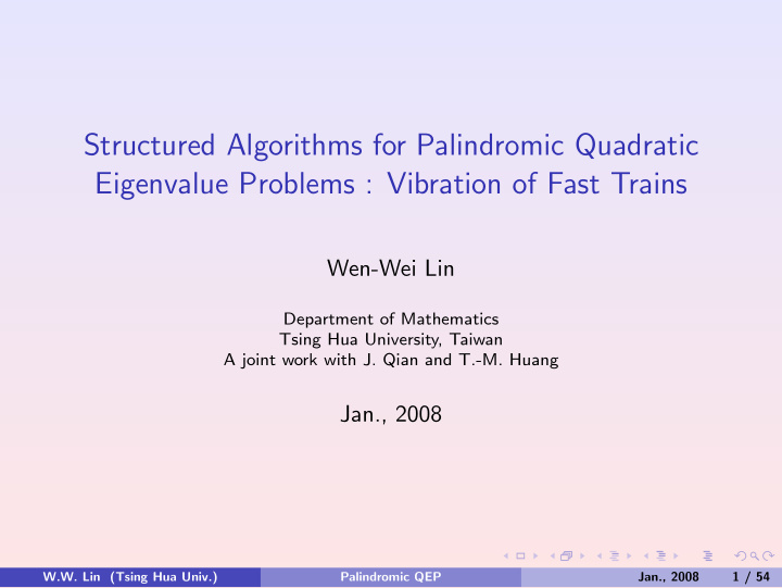 structured algorithms for palindromic quadratic