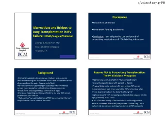 Alternatives and Bridges to  No relevant funding disclosures  Lung Transplantation in RV