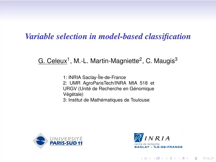 variable selection in model based classification