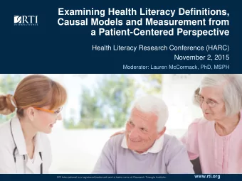 a Patient-Centered Perspective  Health Literacy Research Conference (HARC)  November 2, 2015