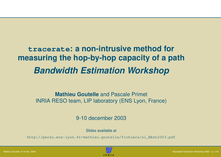 bandwidth estimation workshop