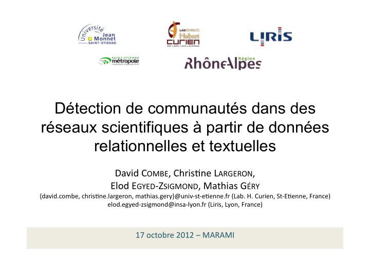 d tection de communaut s dans des r seaux scientifiques