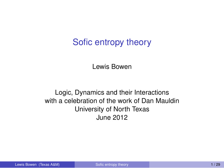 sofic entropy theory
