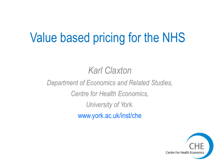 value based pricing for the nhs