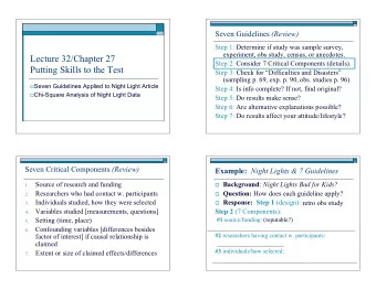 Lecture 32/Chapter 27  Step 2: Consider 7 Critical Components (details).  Putting Skills to the