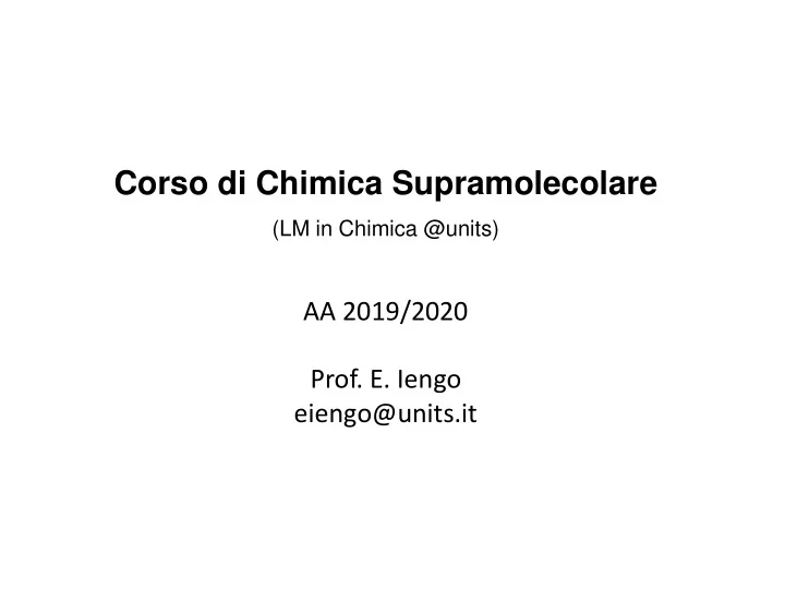 corso di chimica supramolecolare