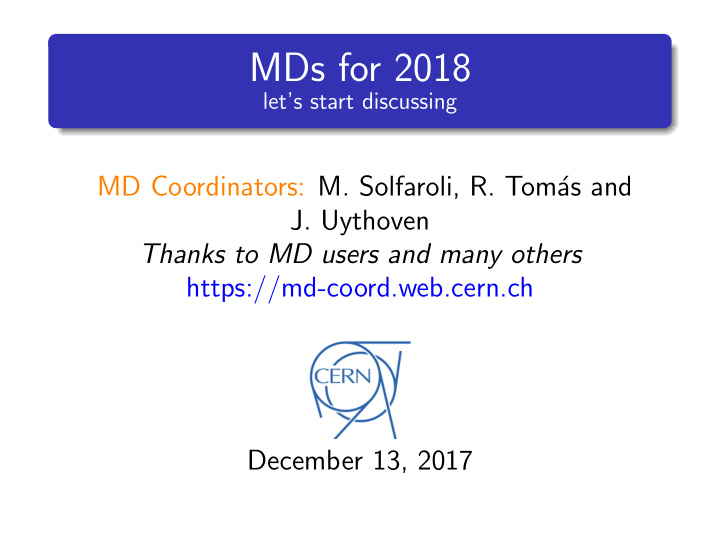 mds for 2018
