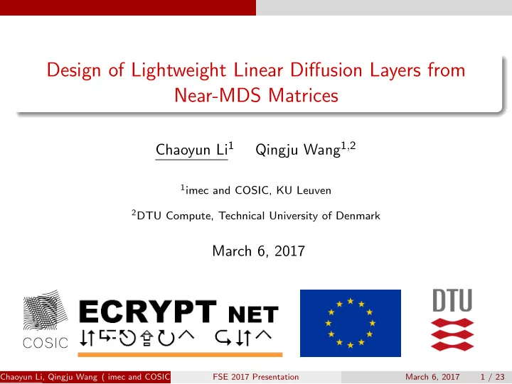 design of lightweight linear diffusion layers from near