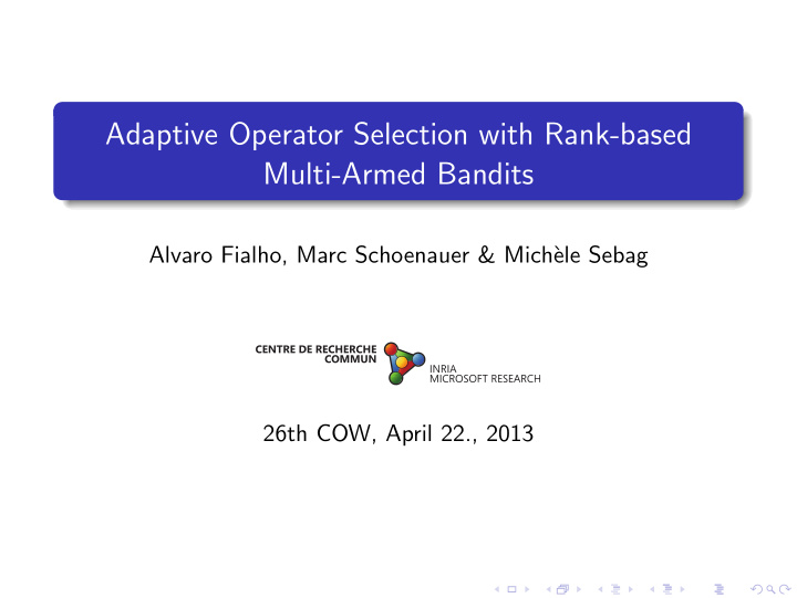 adaptive operator selection with rank based multi armed