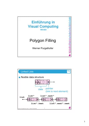 Polygon Filling  Werner Purgathofer  Linked Lists  flexible data structure   x 1 x 2 x 1 x 2