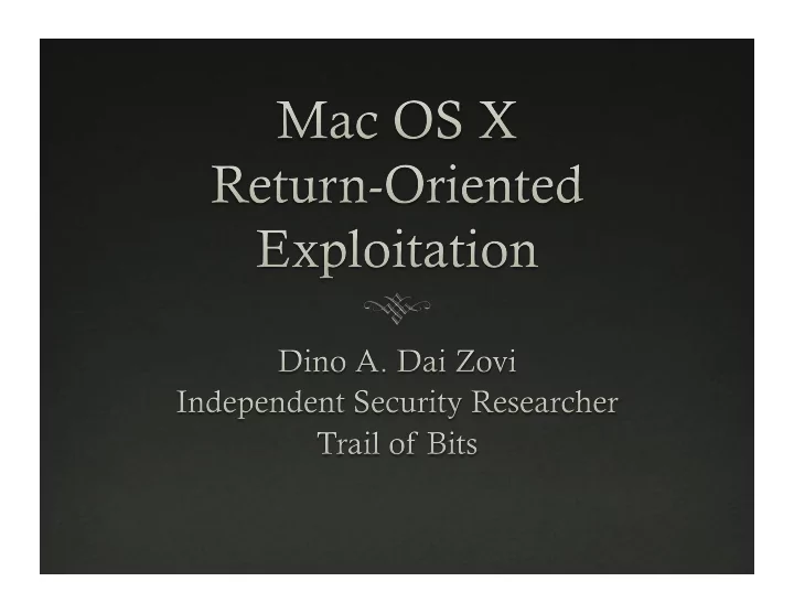 current state of exploitation return oriented