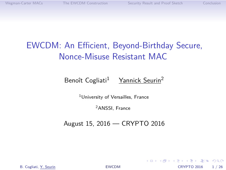 ewcdm an efficient beyond birthday secure nonce misuse