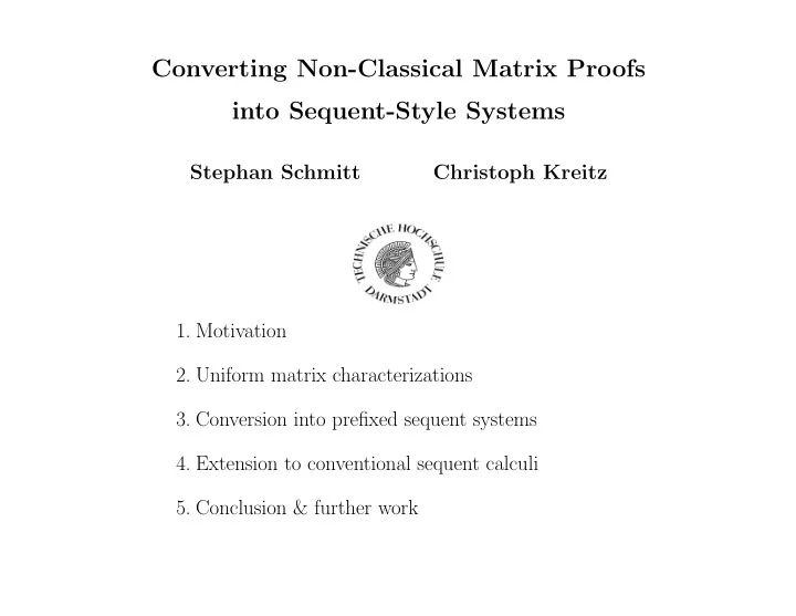 1 motivation 2 uniform matrix characterizations 3