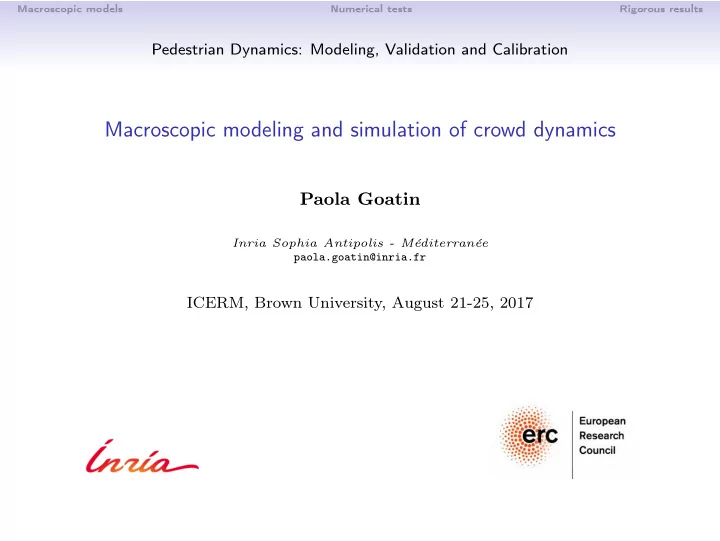 macroscopic modeling and simulation of crowd dynamics